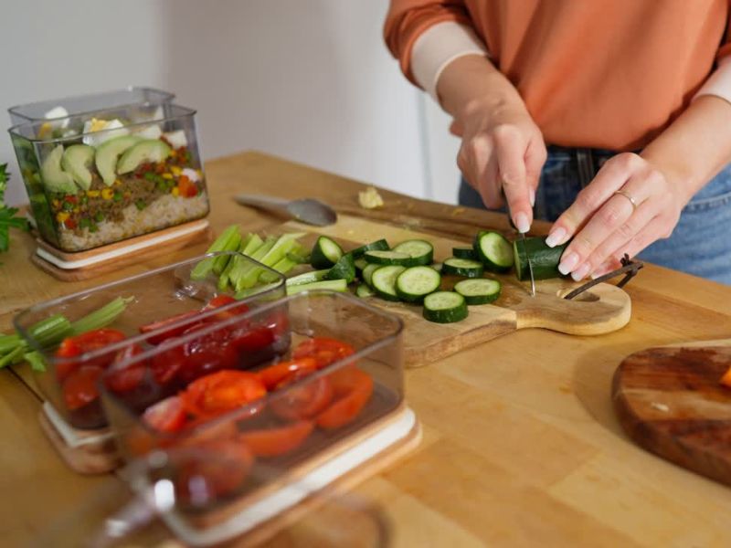 devojka priprema obroke za par dana